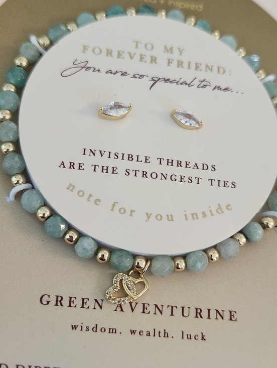 Beloved + Inspired Jewelry - BELOVED + INSPIRED GREEN AVENTURINE 14KT GOLD DIPPED FOREVER FRIEND BRACELET SET